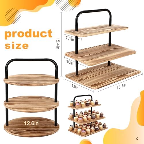 2 Pack Wooden Cupcake Stand 3 Tier Large Dessert Table Display Set Cupcake Tower Tiered Tray Stand Serving Tray for Wedding Birthday Graduation Tea Party Farmhouse Vendor (Classic) - Image 2