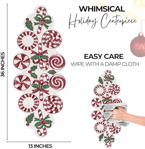 Alpha Living Home Beaded Christmas Table Runner 13x36 - Image 4