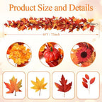 Thiccywoov 6 ft Fall Garland for Mantle, Maple Leaf Thanksgiving Decor - Image 3