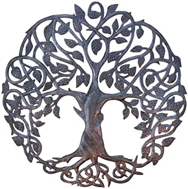 Tree of Life Metal Wall Art, Contemporary Iron Artwork Decor, Celtic Family Trees, 23 In. x 23 In. Round Modern Plaque, Handmade in Haiti,Fair Trade Certified, Signed By Wilson Etienne by ITSCACTUS