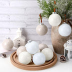 12 Pcs Neutral Textured Sugar Christmas Ornaments 3.15'' Cream Beige White - Image 6