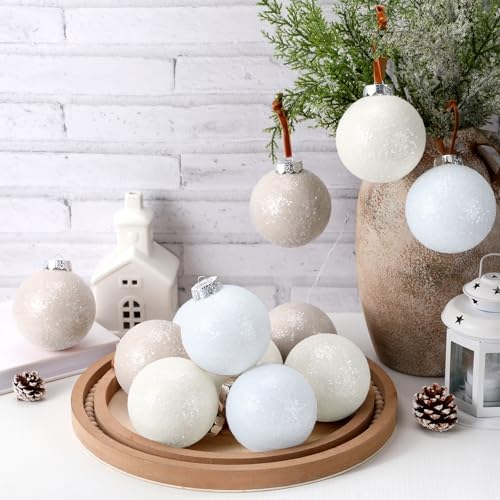 12 Pcs Neutral Textured Sugar Christmas Ornaments 3.15'' Cream Beige White - Image 6