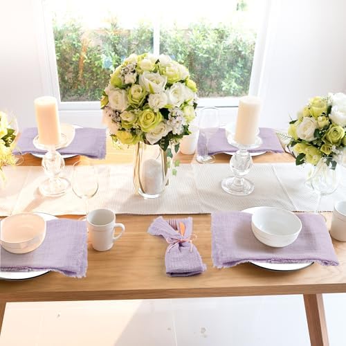 TURSTIN 24 Pieces Lavender Purple Cotton Linen Wedding Napkin Square Rustic Fringe Table Napkin for Dinners, Parties, Weddings - Image 7