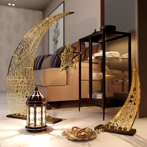 Ramadan Crescent Moon Decor Islamic Home Decoration for Eid Muslim Gifts (Shiny Gold, 54x40 inches | 137x102 cm) - Image 4