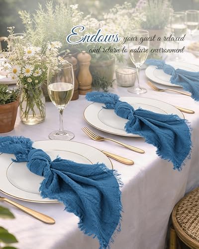 Pesonlook 60 Pcs Cyan Handmade Cotton Cloth Napkins with Fringe, 16x16 Inch - Image 6