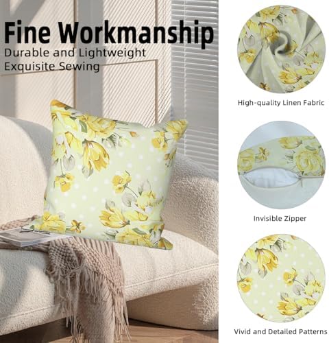 Light Yellow Flower Throw Pillow Covers 22"x22" Set of 4, Vintage Floral Sofa Cushion Cover for Chair Couch Bed Living Room Office Car Garden Patio Farmhouse Indoor Outdoor Decorative - Image 2