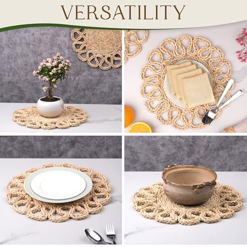 13.8" Set of 6 Corn Husk Woven Round Placemats by DaiVuCrafts - Image 5