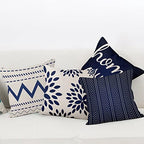 4 Pcs/Set Geometric Throw Pillow Covers Boho Home Sweet Home Decorative Minimalist Strips Plants Linen Pillow Cases for Outdoor Sofa Couch Decorative, 22"x22", Blue White - Image 2