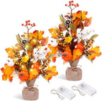 2 Pack Thanksgiving Fall Tabletop Tree Decor Fall Maple Tree with Pumpkins Pinecones LED Battery Operated Rustic Burlap Base Artificial Tabletop Trees for Home Office Autumn Decor by Unknown