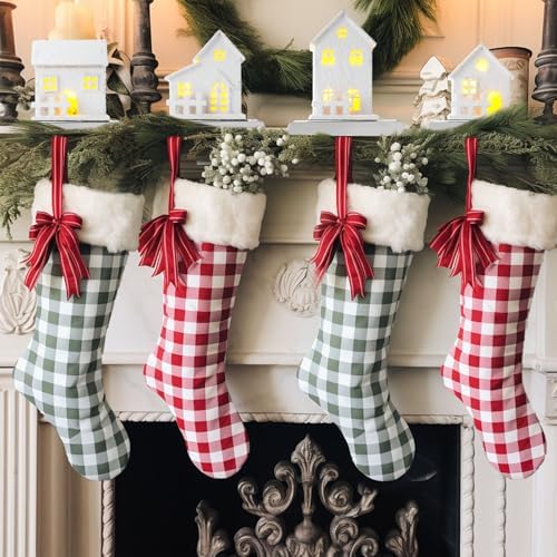 MorningRo 4 Pcs Christmas Village Stocking Holder for Mantle LED Christmas Village House Stocking Hook Set Fireplace Stand Hanger for Xmas Holiday Counter Window Decoration - Image 5