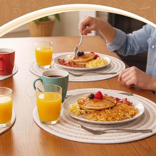 12 Pack Round Woven Placemats 13 Inch Rattan Washable Farmhouse - Image 5