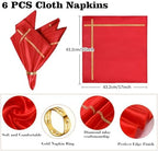 VIJIV 12 Pack Bling Satin Cloth Napkins & Gold Napkin Rings Set of 6 Red - Image 4