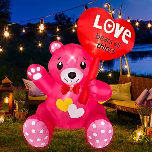 SEASONBLOW 4 FT Inflatable Valentine's Day Bear with Heart Lighted Decoration for Yard Lawn Garden Home Party Indoor Outdoor Holiday Decor - Image 2