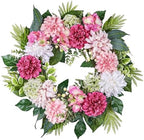 24-Inch Spring Wreath for Front Door with Hydrangeas Dahlias Daisy Silk Flowers and Berry Greenery for All Seasons Indoor Outdoor Wedding Farmhouse Porch Wall Living Room Home Wedding Decor by MDSTBN