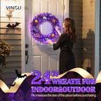 VINGLI 24" Purple Christmas Wreath with Battery LED Lights, Colorful Decor - Image 7