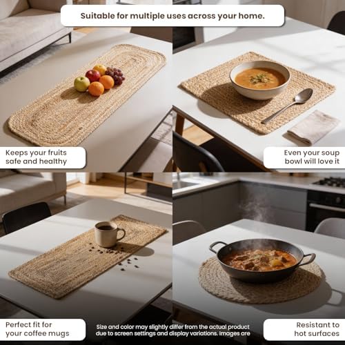 Craft Trade Braided Jute Placemats, Set of 6, 13x13 Inch Square Natural Fiber Dining Table Mats, Heat Resistant & Eco-Friendly Farmhouse Decor, Natural - Image 5