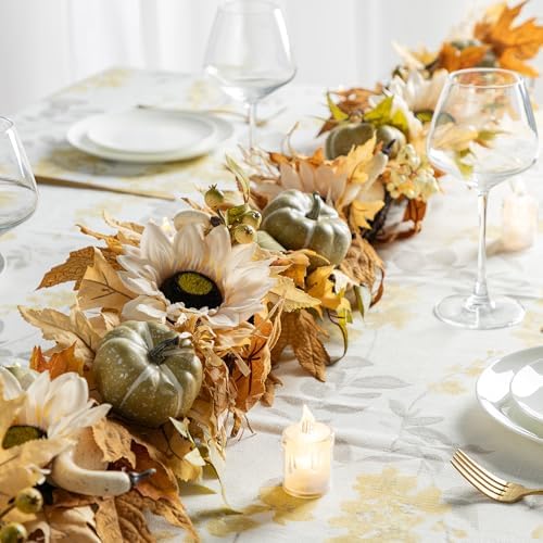 Glitzhome Fall Maple Leaf Garland - 6FT Artificial Sunflower Pumpkin Autumn Garland Decoration for Wedding Party Thanksgiving Dinner Fireplace Door Frame Doorway Backdrop Decor - Image 2