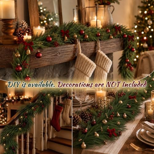 Grooy 6FT Christmas Norfolk Pine Garlands Set of 2 for Mantel Decor - Image 3