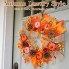 Fall Decor -Fall Wreaths for Front Door Outside,20-Inch Handcrafted Autumn Door Wreath with Colorful Pumpkins,Maple Leaves,and Delicate Bows, Autumn Decorations for Home Porch Thanksgiving Decor - Image 6