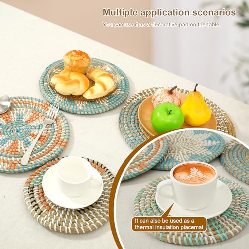 5 Pcs Boho Wall Basket Decor, Hanging Woven Wall Basket Decorative, Rattan Wall Basket Set, Round Woven Hanging Art, Woven Wall Plates Decor for Home Farmhouse Kitchen Table Living Room - Image 6
