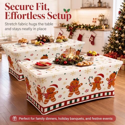 Oudain Christmas Gingerbread Table Cover 6 Feet Spandex Stretch Tablecloth - Image 5