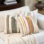 Aeckself Boho Pillow Covers 18x18 Inch Set of 2, Farmhouse Decorative Striped Square Chenille Tufted Accent Neutral Throw Pillow Covers for Living Room Couch Bed, Green - Image 4