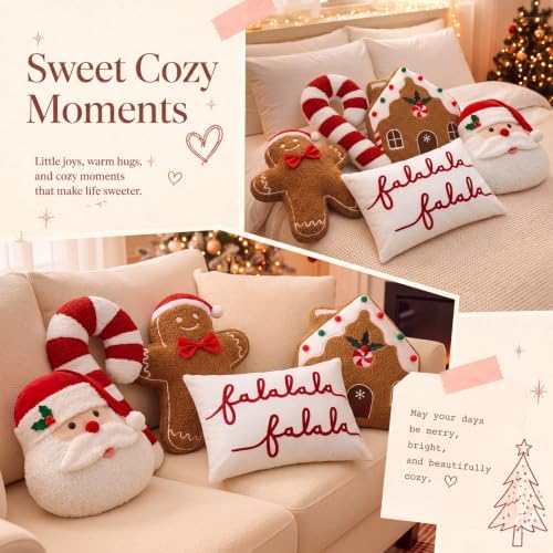 Geelin 5 Pcs Christmas Throw Pillows, Santa Candy Gingerbread FA La La - Image 5
