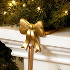 MorningRo 4 Pcs Bow Christmas Stocking Holder Brass Stocking Hangers Handmade Wrought Iron Xmas Bow Decoration for Fireplace Shelf Staircases Party Decoration Christmas Mantel Decor by MorningRo