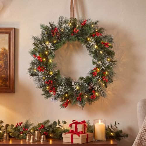 National Tree Company 24in Pre-Lit Wintry Pine Artificial Christmas Wreath - Image 2
