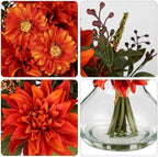 Briful Faux Fall Flowers in Vase, Artificial Dahlia & Mum Silk Floral Arrangement with Clear Glass Vase Fake Autumn Flowers Bouquet for Home Office Dining Room Table Centerpiece Decoration - Image 3