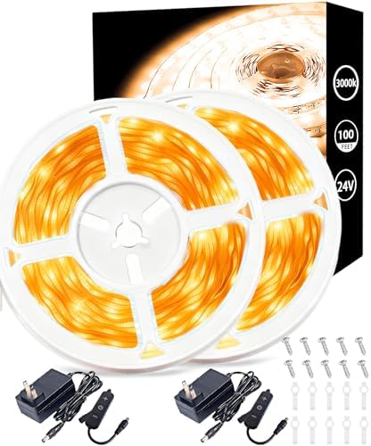 2 Set 50 FT Warm White Led Strip Lights for Bedroom Dimmable 100 FT 1800 LEDs Rope Light Flexible Super Bright White Tape Lights for Ceiling Room Home Decor Luces LEDs by Aalnfe