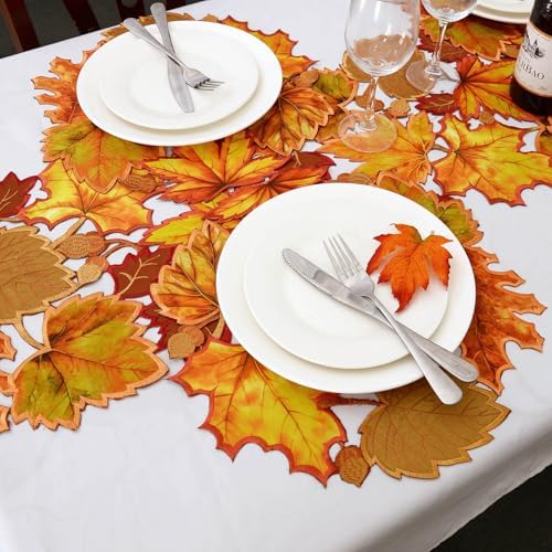 Simhomsen Embroidered Leaves Table Runner for Thanksgiving, Fall or Autumn (14 × 108 inches) - Image 4