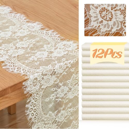 12 Pack Beige Lace Table Runners Beige Rustic Lace Fabric Table Runners by Unknown
