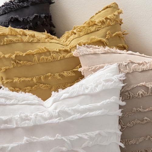 MIULEE Boho Linen Striped Euro Throw Pillow Covers 26x26, Beige - Image 2