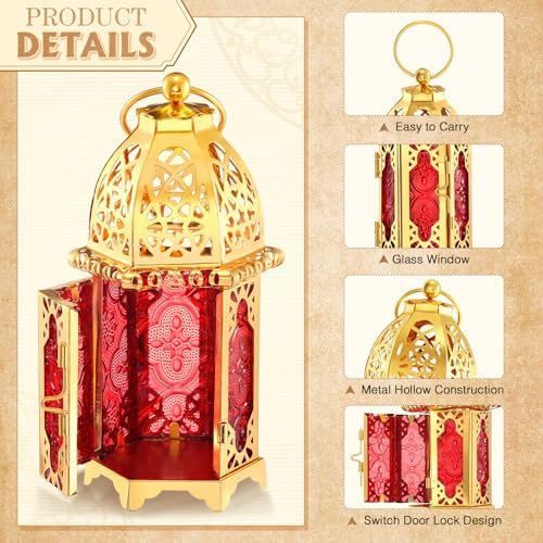 Mumufy 6 Pcs Moroccan Lanterns Ramadan Lantern Eid Mubarak Decoration,Gold - Image 3