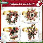 Ziliny 16 Pcs Cotton Christmas Napkins and Rings Set, 8 Washable Thanksgiving Napkins Cloth, 8 Xmas Napkin Rings for Xmas Dinner Party Table Decoration(Retro Style) - Image 2