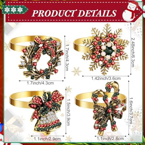 Ziliny 16 Pcs Cotton Christmas Napkins and Rings Set, 8 Washable Thanksgiving Napkins Cloth, 8 Xmas Napkin Rings for Xmas Dinner Party Table Decoration(Retro Style) - Image 2