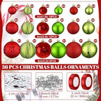 36 Pcs Christmas Balls Ornaments for Ceiling, Red, Emerald Green - Image 2