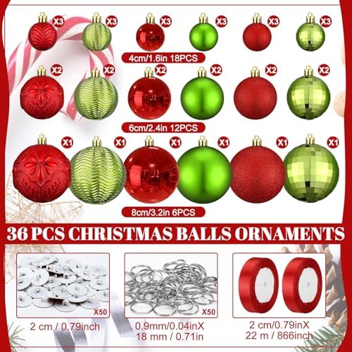 36 Pcs Christmas Balls Ornaments for Ceiling, Red, Emerald Green - Image 2