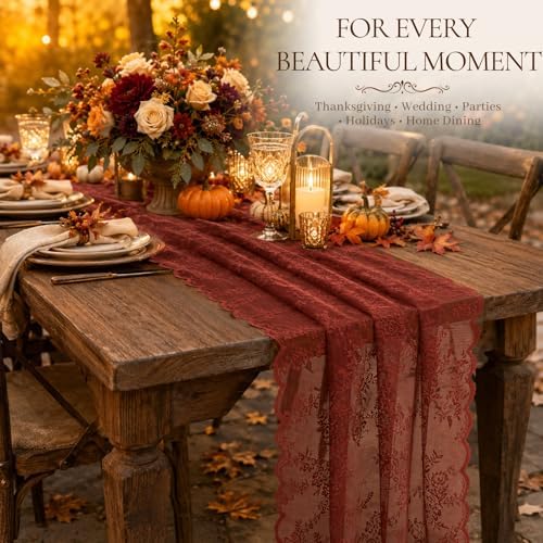 Terracotta Lace Table Runner with Floral Embroidered(3pcs 28”x118”) - Image 3