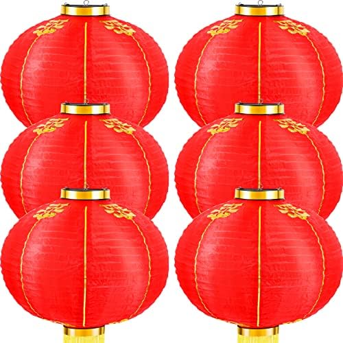 Hortsun 6 Pcs Chinese New Year Lanterns 2026 Lunar New Year Red Lanterns Traditional Hanging Lamp Shade Decor with Golden Tassel for Chinese Spring Festival Vietnamese TET Party Decorations(20 Inch) by Hortsun