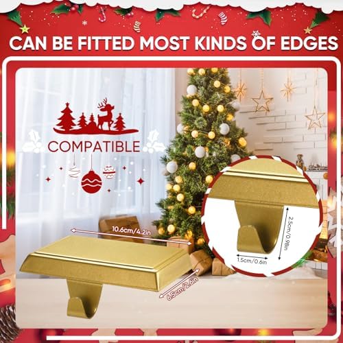 Christmas Stocking Holders for Mantle, Weighted Stocking Hangers, Christmas Stocking Hooks for Tables Window Fireplace Mantle Decoration(Gold,6PCS) - Image 4