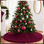 Viorawhite Burgundy Christmas Tree Skirt, 48 Inch Faux Fur Tree Skirts - Image 5