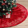 48inch Christmas Tree Skirt Red Luxury Velvet Plush Fur Skirts Baroque Tree Skirts with Gold Embroidered Pearls and Crystals Xmas Velvet Trees Skirt for Christmas Holiday Party Home Decorations by QOUBAI