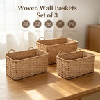 Woven Wall Baskets Set of 3, Boho Wicker Hanging Organizer 3 Sizes - Image 2