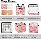 Colorful Flamingos on Pink Christmas Ornament Storage,Stores up to 64 Holiday Ornament,Adjustable Dividers,Zippered Top,Two Handles Attractive Storage Box Keeps Decorations Clean - Image 5