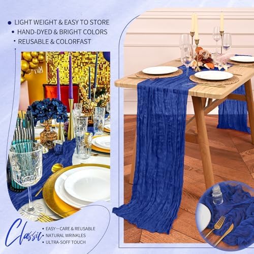 30 Pack Cheesecloth Table Runner 10FT Royal Blue Table Runner Boho Gauze Cheese Cloth Table Runners Long Rustic Sheer Table Decorations for Wedding Party Baby Bridal Shower Birthday Holiday Home - Image 5