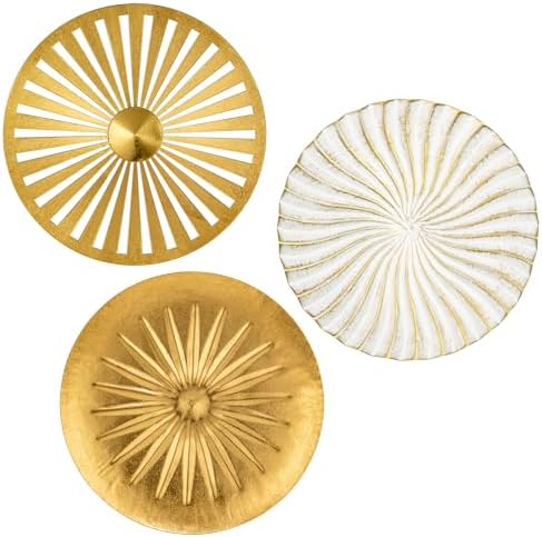 Briful 12" Wall Décor Pack of 3 Metal Gold & White Washed Starbursts Radial Plate Wall Art Modern Accent Hanging Wall Decorations For Home Office Bedroom Or Living Room Wall Sculptures by Briful