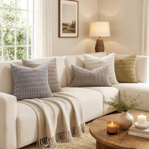 MIULEE Euro Sham Corduroy Decorative Throw Pillow Covers 24x24 Light Brown - Image 5