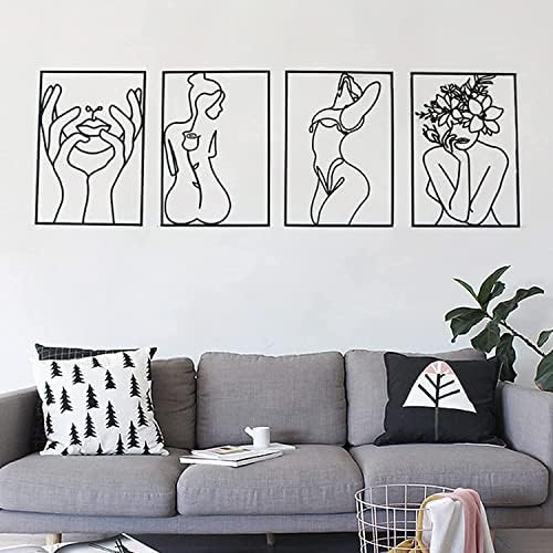 Glamativity Large 4 Pack Black Wall Art, Minimalist Single Line Art, Real Metal Wall Art, Woman's Body Shape Abstract Art (Black Classic Style, L Size 22.5 x 15.7'') by MetalWallD%C3%A9cor-MakeYourHomeAmazing